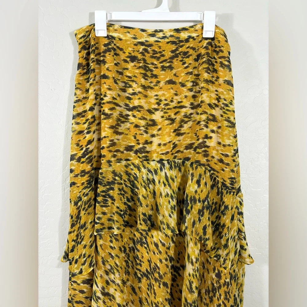 Whistles Midi Tiered‎ Skirt 10 Yellow Ikat Animal Midi Skirt
